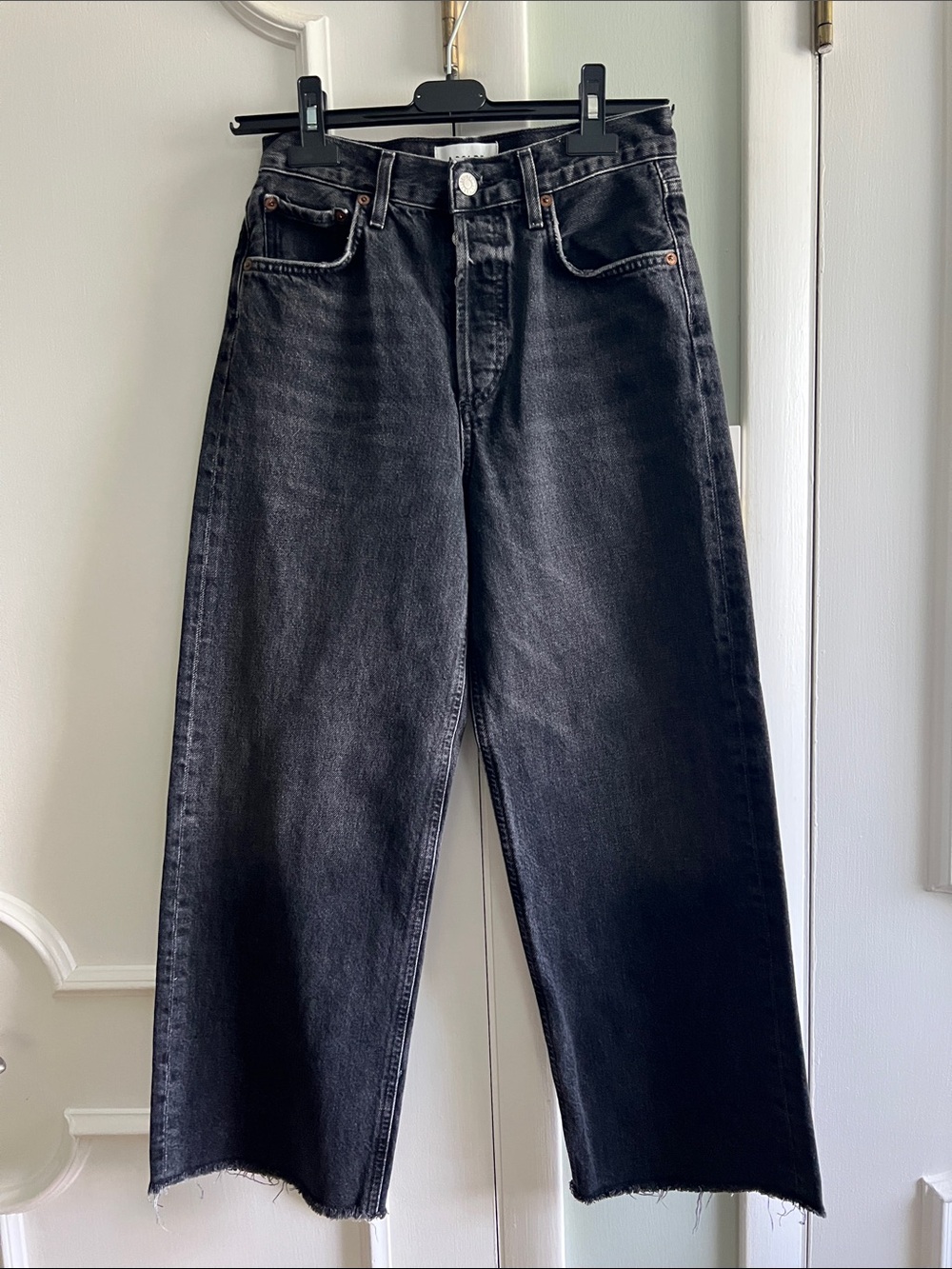 Agolde Ren Black Wide-Leg Raw Hem Jeans